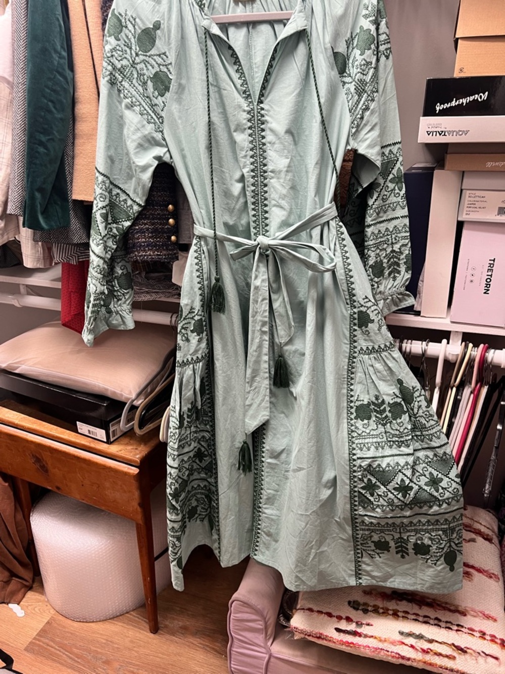 Julia Amory Dunmore Light Green Floral embroidered Women's Dress - Picture 2 of 7